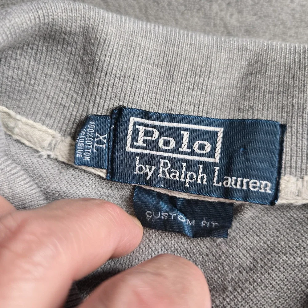 Polo Ralph Lauren Big Pony Polo Mens XL Gray Navy Pique Preppy Custom Fit